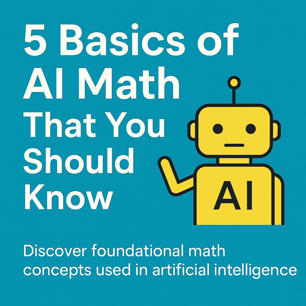 Illustration of AI powered by math concepts like matrices, vectors, and probability charts
